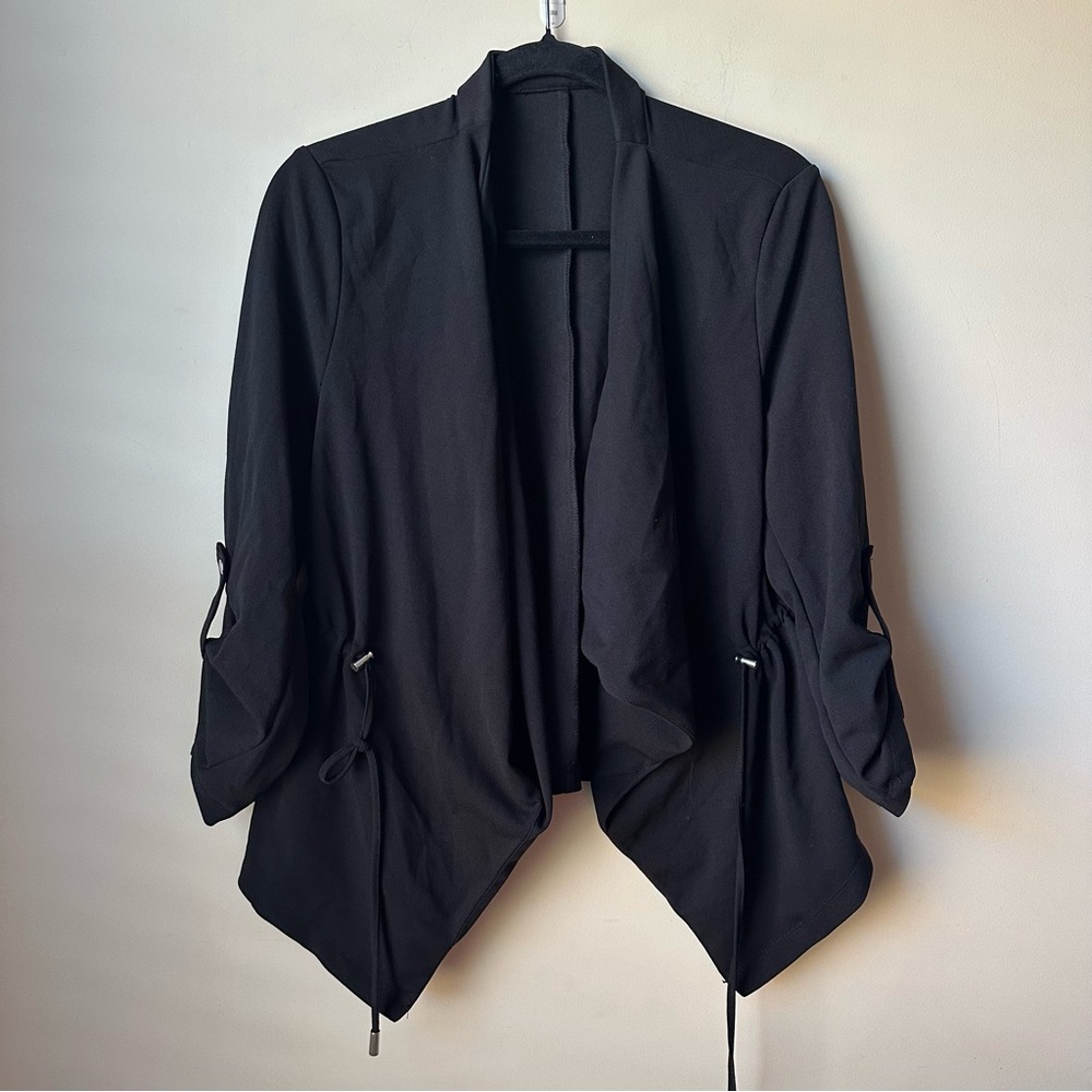 89th and Madison Open Front Black Blazer Draw String Waist Size Large